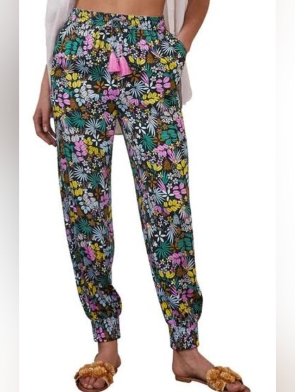 Boden Cecilia Black Jungle Floral Cuffed Jogger Trousers Pants Size 10 $30